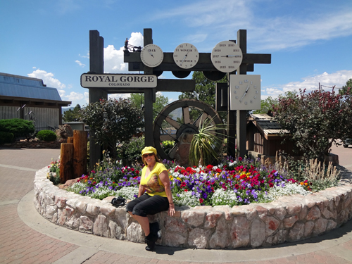 Karen Duquette at the water clock at Royal Gorge