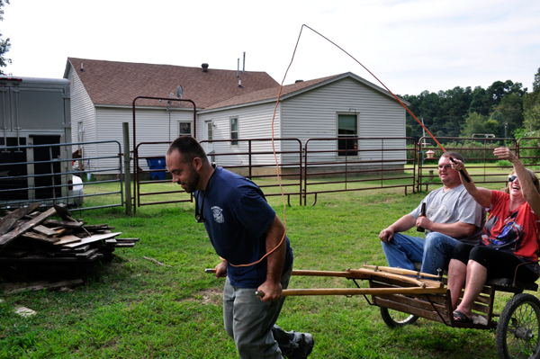 Karen Duquette on a pony cart ride