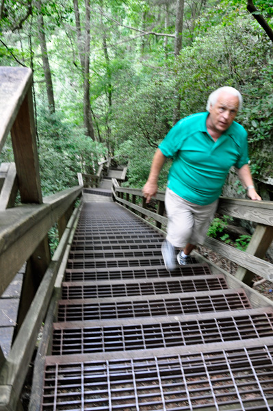 Lee still goes down the stairs backwards
