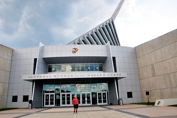 Lee Duquette approaching the National Museum of the Marine Corps