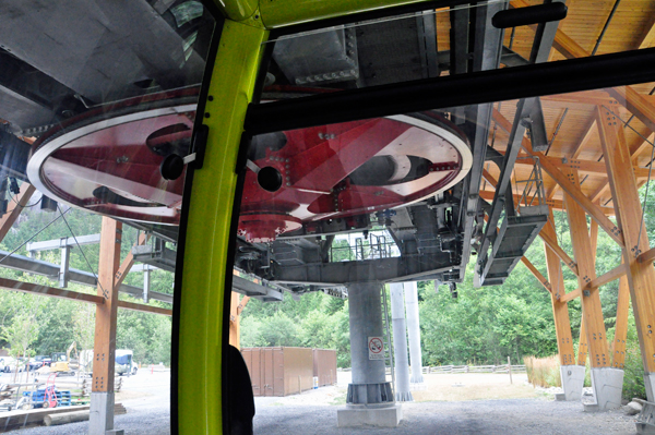 the mechanical wheels of the gondola