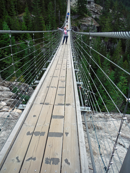 Karen Duquette on the suspension bridge