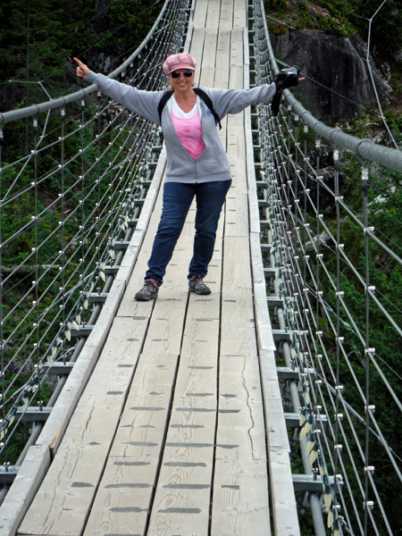 Karen Duquette on the suspension bridge