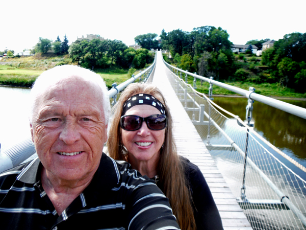 the two RV Gypsies on the Souris Suspension Bridge