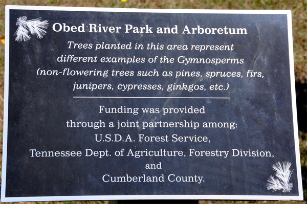 plaque about Obed River Park Arboretum trees