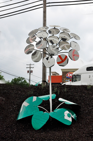 flower art made from road signs