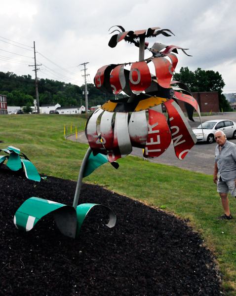 flower art made from road signs
