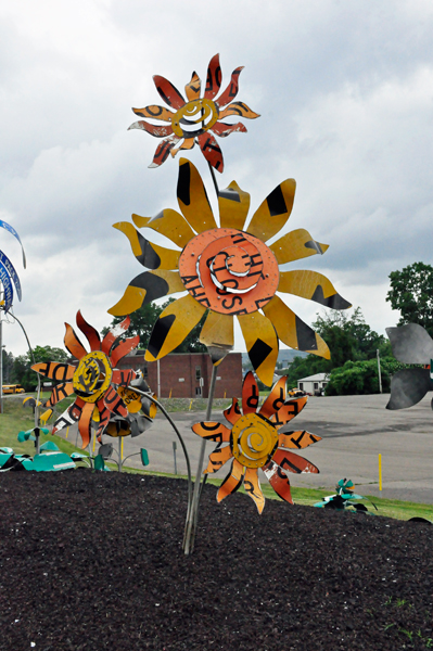 flower art made from road signs