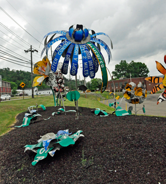 flower art made from road signs