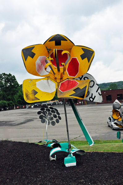 flower art made from road signs