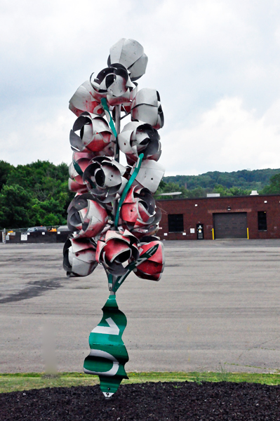 flower art made from road signs