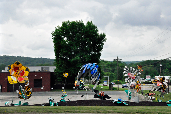 flower art made from road signs