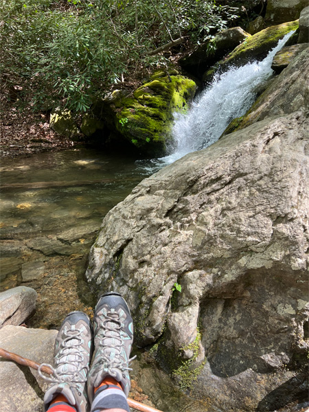Karen Duquette's feet as she enjoyed lunch