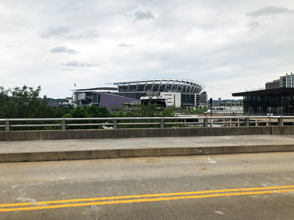 looking back at Cincinnati Ohio from the bridge