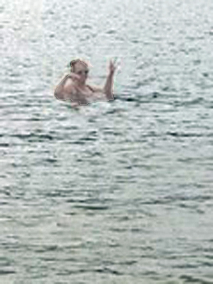 Karen Duquette in the cold water at Saguaro Lake