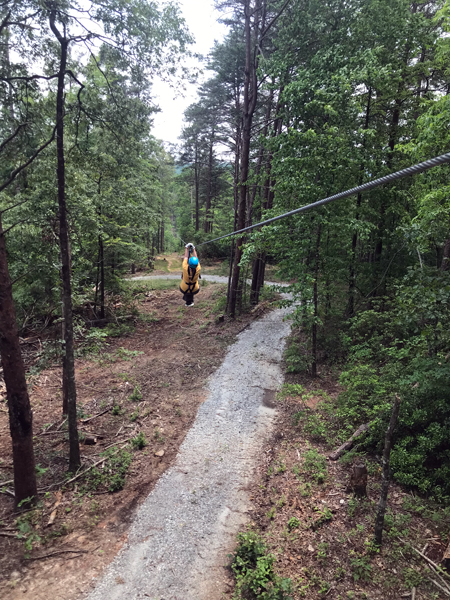 Karen Duquette on the zipline