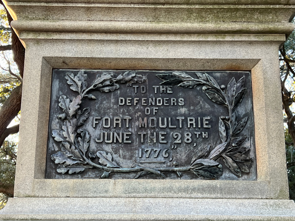 DEFENDERS OF FORT MOULTRIE inscription
