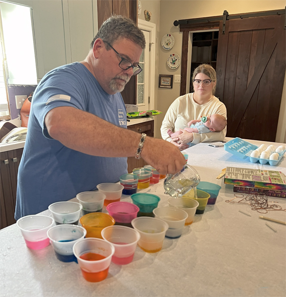 John preparing the dye