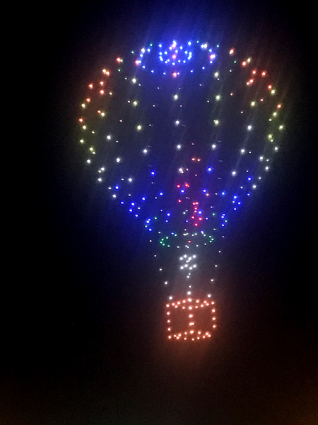 drones form a hot  air balloon