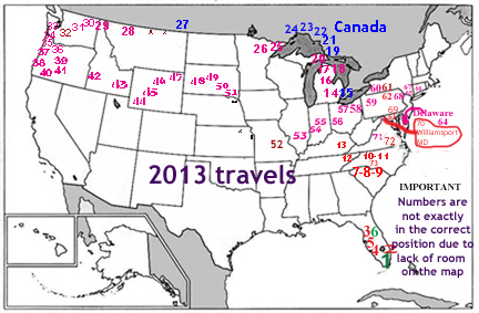 2013 travel map for the two RV Gypsies