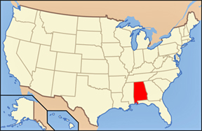 USA map showing location of Alabama