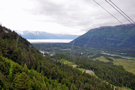 view going up the Alyeska Resort Aerial Tramway