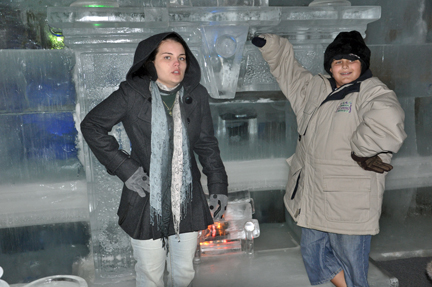 Alex and Kristen and the ice fireplace