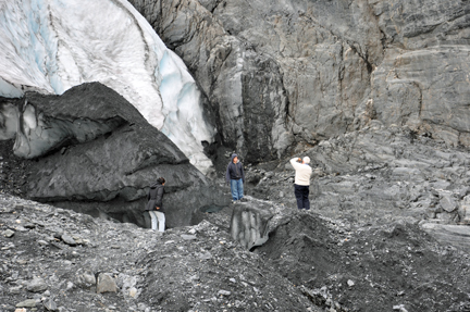 by the glacier ice