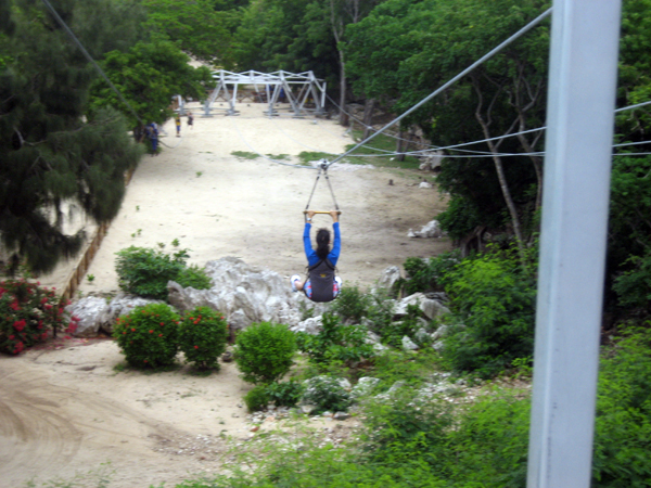 Amy inoco on the practice zipline