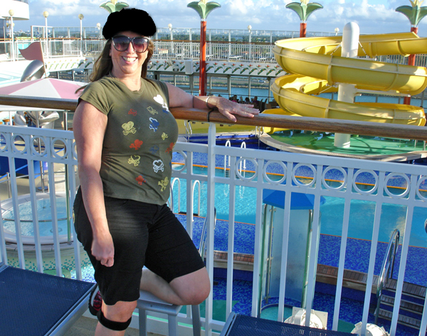 Karen Duquette overlooking the pool area