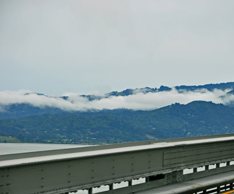 fog while crossing the San Francisco Bay Bridge